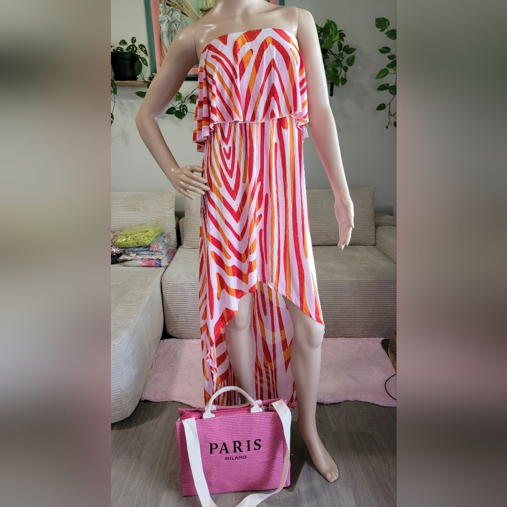 Elegant Striped Orange & White Dress